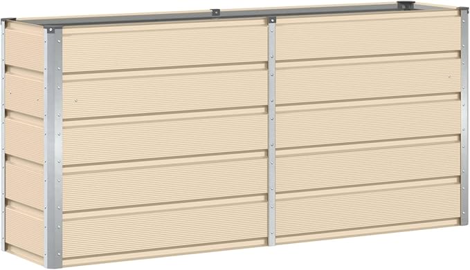 Outdoor Metal Raised Garden Bed Steel Planter Box for Gardening Vegetables Fruits Flowers Easy Assembly 62.99 x 15.75 x 29.53 in Ivory-751