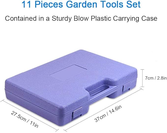 Garden Tools Set 11 Pieces Gardening Gifts with Purple Floral Print Ergonomic Handle Trowel Rake Shovels Pruner Shears Sprayer Gloves Garden Hand Tools with Carrying Case