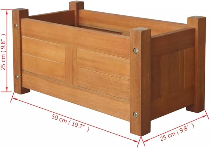 Garden Planter Raised Bed Acacia Wood Patio Flower Plant Vegetable Bed with Slatted Bottom Wooden Lawn Backyard Outdoor Patio DIY Decor 19.7 x 9.8 x 9.8