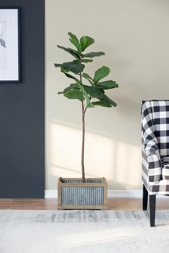 Set of 2 Rectangular Rustic Planter L:20x14x11.5 S:17x12x10