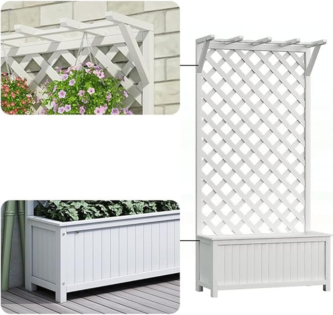 Wood Planter Raised Bed with Top 48 Inch Height Plant Climbing Box for Garden Balcony Patio Yard Porch Vertical GardenWhite75x40x120cm