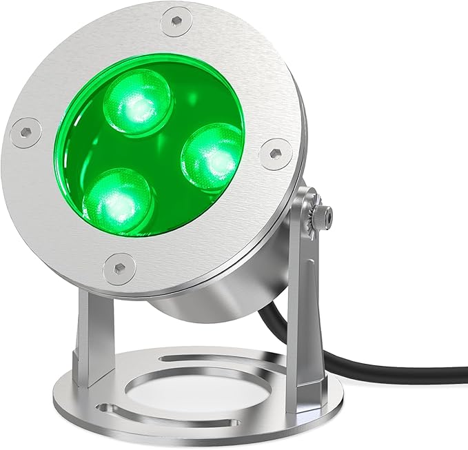 9W LED Underwater Lights Low Voltage 12V AC/DC Architectual Grade Light Fixture Stainless Steel with Green Lighting Suitable for Pond Fountain Landscape Lighting Projects