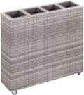 Outdoor Planting Boxes Potted Vegetable Raised beds Garden Raised Bed with 4 Pots 31.5x8.7x31.1 Poly Rattan Gray for Vegetable Flower and herb Planting