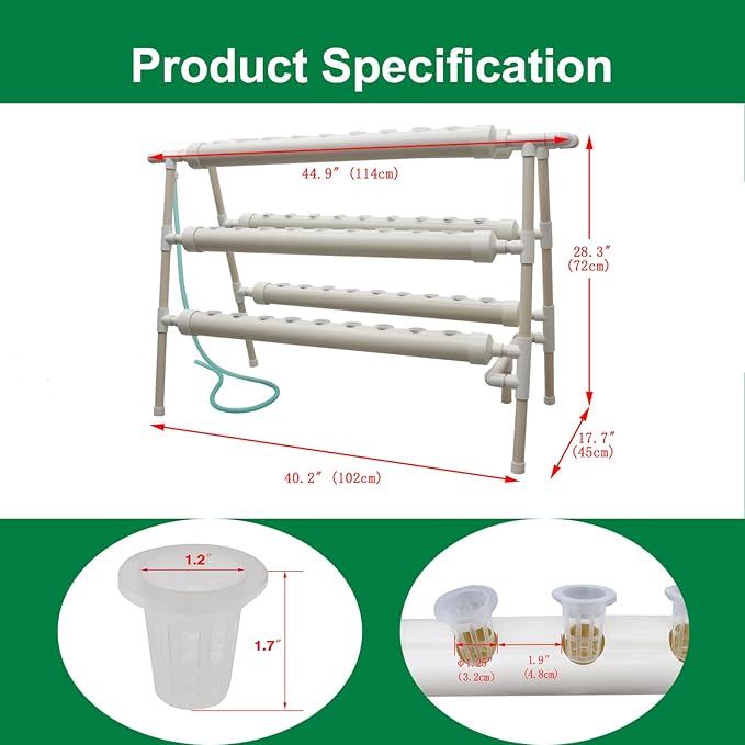Hydroponics Growing System 54 Plant Sites 3 Layer 2 Rows Food-Grade PVC-U Pipes Hydroponic Grow Kit for Leafy Vegetables with 110V Water Pump