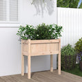 Rectangular Garden Planter Natural Solid Pine Wood 27.6x27.6x27.6 Inch Rustic Finish Outdoor Raised Garden Bed for Patio Balcony