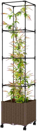 Rolling Raised Garden Bed with Attached Trellis Elevated Plant Cage for Easy-Access Gardening - No-Bend Design with Wheels Ideal for Tomatoes Cucumbers &amp Senior Gardeners