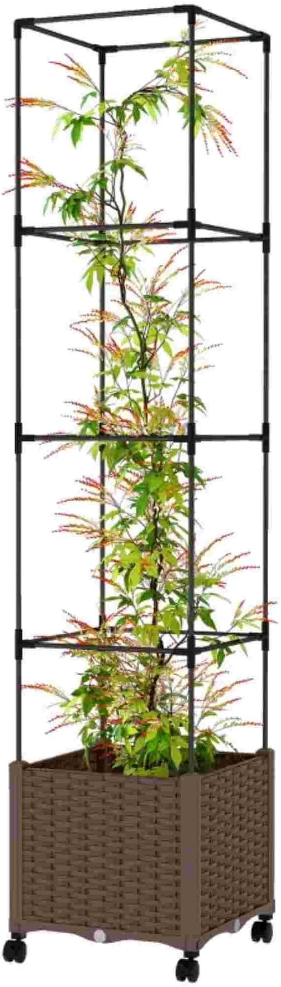 Rolling Raised Garden Bed with Attached Trellis Elevated Plant Cage for Easy-Access Gardening - No-Bend Design with Wheels Ideal for Tomatoes Cucumbers &amp Senior Gardeners