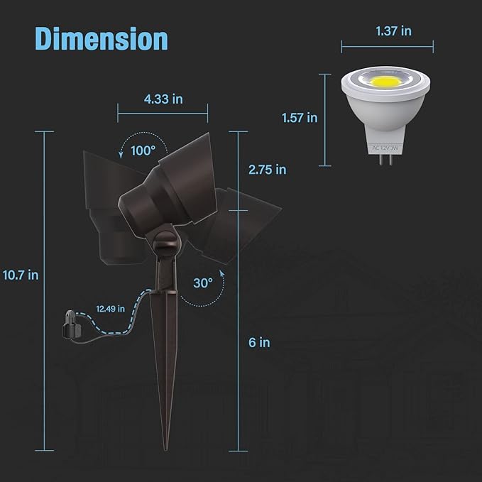 GOODSMANN Low Voltage Landscape Lights Path Lights 8PK 2W 100 Lumen with 8PK 3W 200 Lumens Spotlight Outdoor with Metal Stake Cable Connector