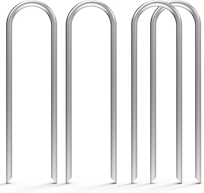 MySit 6 Inch 100 Pack U Shaped Garden Stakes Heavy Duty 11 Gauge Galvanized Drip Irrigation Stakes Landscape Staples for 1/2 to 1-1/2 Soaker Hose Weed Barrier Yard Decorations Fencing