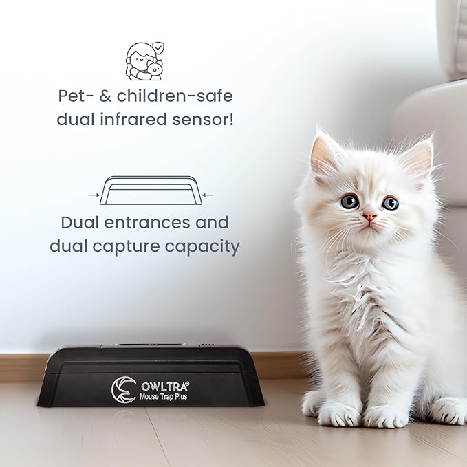 OWLTRA EMZ Plus Indoor Electric Mouse Trap Instant Kill Rodent Zapper with Dual Entrances and Pet Safe Trigger Black