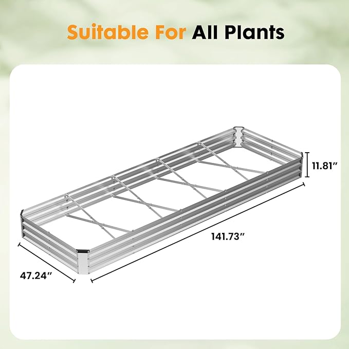 DUMOS Galvanized Raised Garden Bed 12 x 4 x 1 ft Easy Assembly Outdoor Metal Planter Box Rust-Resistant Steel Garden Bed for Vegetables Flowers Herbs