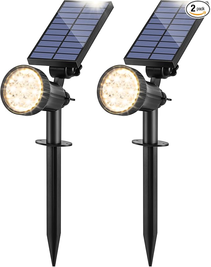 Bosceos 2-Pack Solar Lights Outdoor Waterproof 30LEDs Solar Spot Pathway Lights with 3 Modes Garden Light Auto ON/Off Landscape Lighting for Pool Tree Wall Driveway (Warm White)