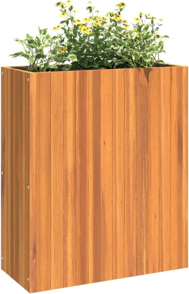 Rustic Solid Acacia Wood Garden Planter 23.2 x 10.8 x 27.6 Inch Rectangular Raised Bed Oiled Finish for Outdoor Plants Indoor/Outdoor Use