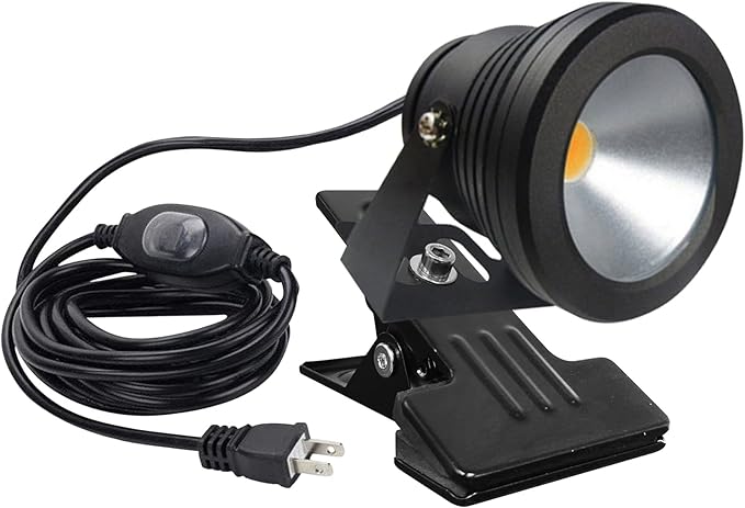 Kiven Plug in Spotlight 10W Waterproof LED Clip-on Light Black Finish Plug in Landscape Light with 9.84ft Plug in Cord and On/Off Switch for Hallway Garden Patio Yard Flag(Cool White)