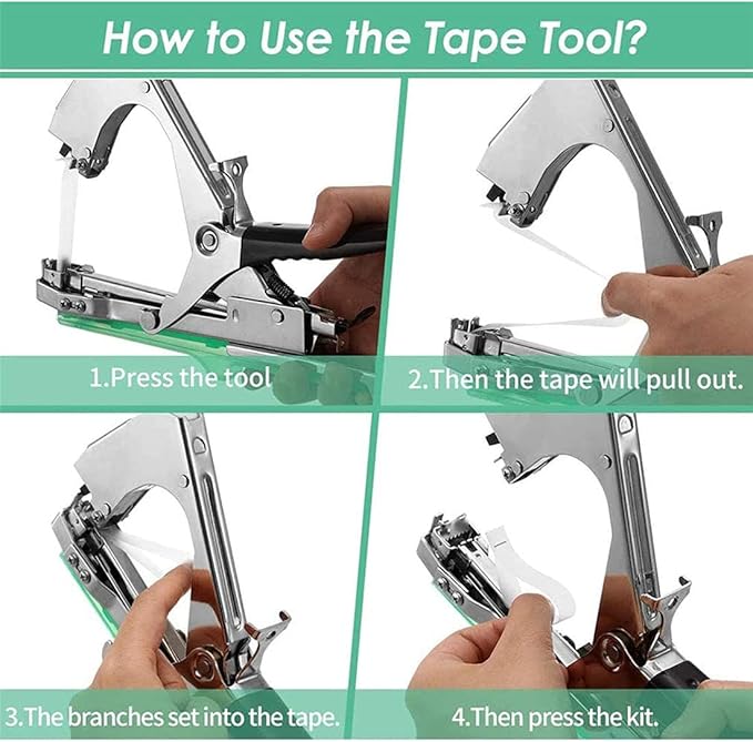 Plant Tying Machine Gardening Tape Tool Plant Ties Hand Garden Tools Set Garden Plants Tool with 10 Rolls Tape and 1 Box Staple for Grape Tomatoes Vegetable Cucumber and Flower (Green)
