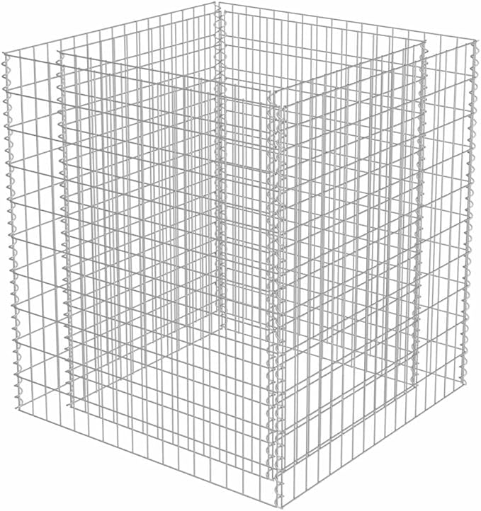 vidaXL Gabion Raised Bed in Galvanized Steel 35.4x35.4x39.4 – Proof Weather- High Load Capacity - Perfect Garden Patio Planter with Sturdy Grid - Silver