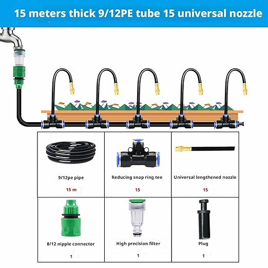 360° Curved Garden Automatic Irrigation Kit for GardenBendable Adjustable Nozzle Drip Irrigation Garden Watering for Flower Greenhouse Nursery(15per 15meters)