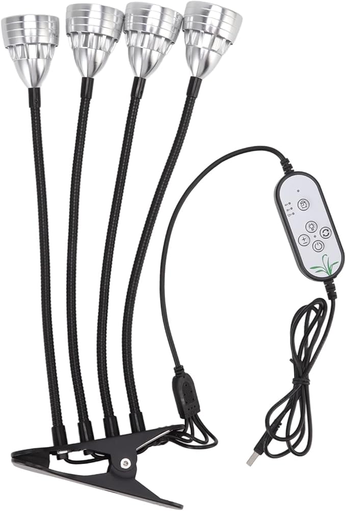 LED Grow Light Aluminium Alloy 4 Heads Bendable Adjustable USB Plant Light with Clip - Flexible 360 Degree Bending Full Indoor Growing Light Plants