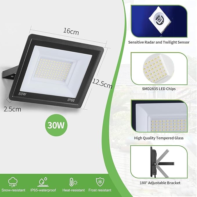 30W Security Lights With Motion SensorSuper Bright 3000lm LED Floodlight OutdoorIP66 Waterproof Wall Light Work Lighting3000K Warm White Spotlight Outside For GarageGardenBackyard(Cool White30W)