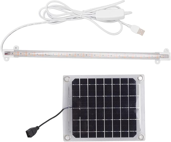 Plplaaoo Solar Powered LED Grow Light Strip – 10 Dimmable Levels Solar Grow Lights for Plants Balcony Greenhouse Herbs with Dual-Sided 10W Solar Panel – Plant Growing Lamp for Gardening Enthusiasts