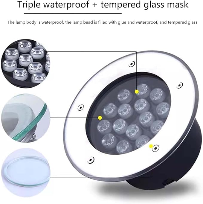 Outdoor Buried Lights Ground LED Landscape Lights IP66 Waterproof Recessed Ground Spotlight Round LED Underground Light for Garden Patio Fence Lawn Deck LiGreen-36W