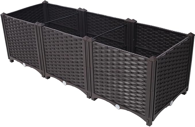 Deep Raised Garden Bed Plastic Planter Boxes for Vegetables Flowers Herbs and SucculentsSelf-Watering Planter Box Raised Bed to Grow Flowers Herbs &amp Vegetables (47.2 Inch)