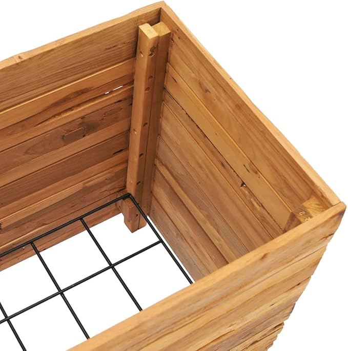 Wooden Raised Bed with a Steel Rack Recycled Teak Raised Planter Garden Box with Legs Wood Raised Garden Bed Planter for Vegetables Grass Lawn Yard 19.7x15.7x21.7 -AA