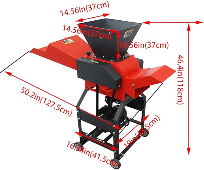 220V 4-Blade Hay Cutter Pulverizer with Feed Hopper Crop Straw Breaker Grass Crusher Grass Chaff Cutting Machine 400-800KG/H 2.2KW