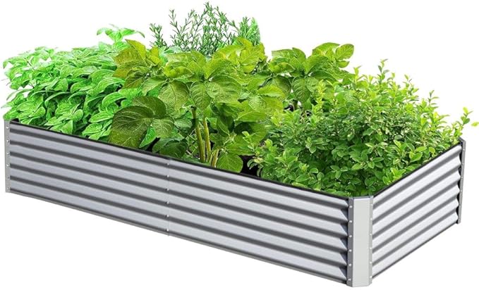 Heavy-Duty Galvanized Steel Raised Garden Bed for Outdoor Vegetable Fruit and Flower Planting – Rust-Resistant Metal Planter Box (6x3x1.5ft (Silver))