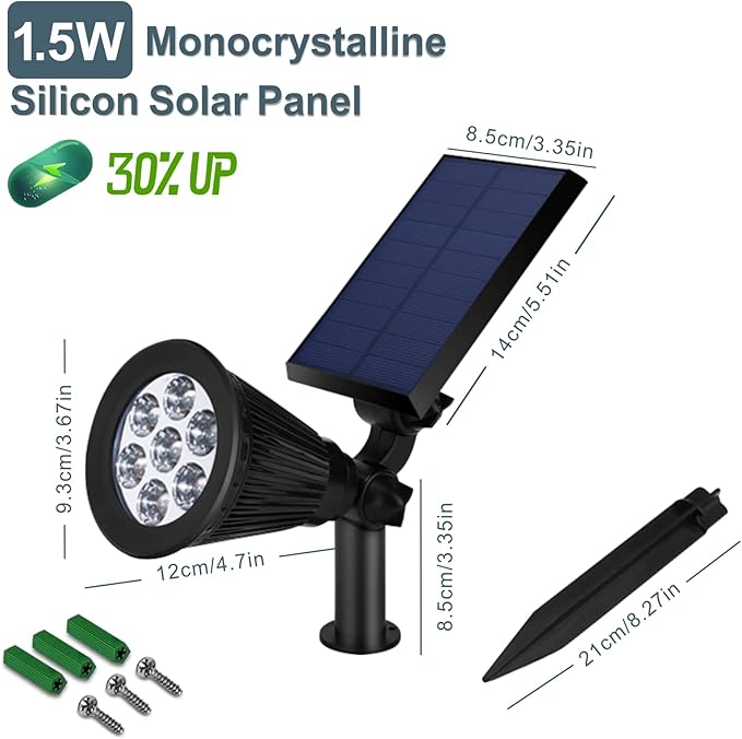 Solar Spotlights Outdoor Ground Spot Light for Flag Pole Bright 7-LED Dusk-to-Dawn Waterproof Landscape Flagpole Lights 2-in-1 Adjustable Solar Powered Lighting for Tree Garden Yard (2 Pack White)