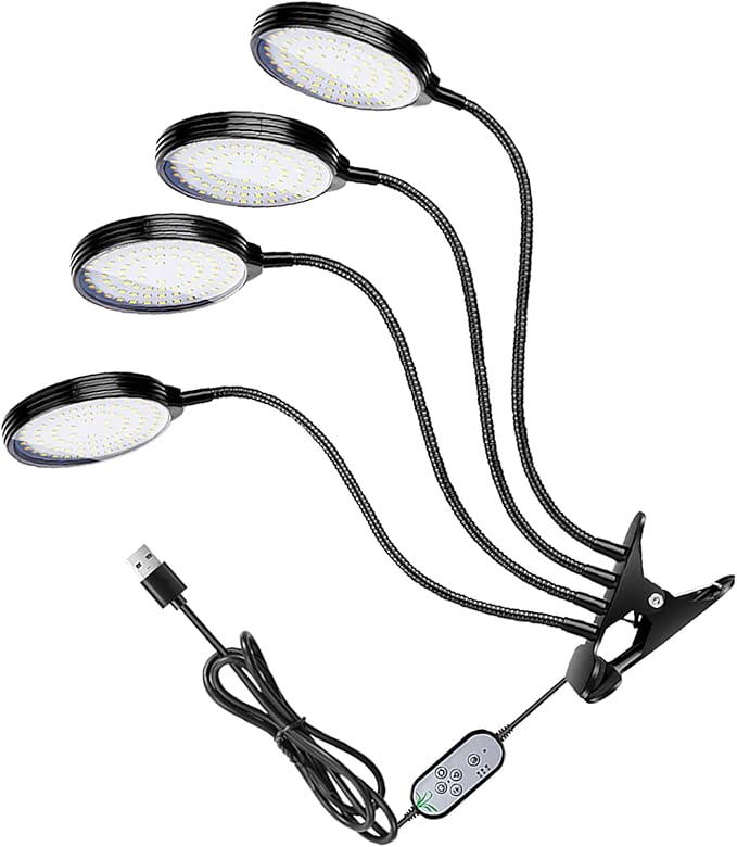 Plant Grow Light 5 Dimmable Levels Full Spectrum Height Adjustable Plant Growing Lamp with Timing Function for Indoor Plants (4 Heads)