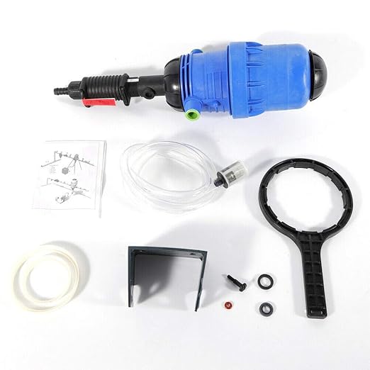 Fertilizer Injector Dispenser Kit Automatic Dosing Ratio Control Proportioner Chemical Fertilizer Medicator Water-Driven Set Blue 25mm 0.4-4% 4℃-30℃ Flow Range 20-2500 L/h