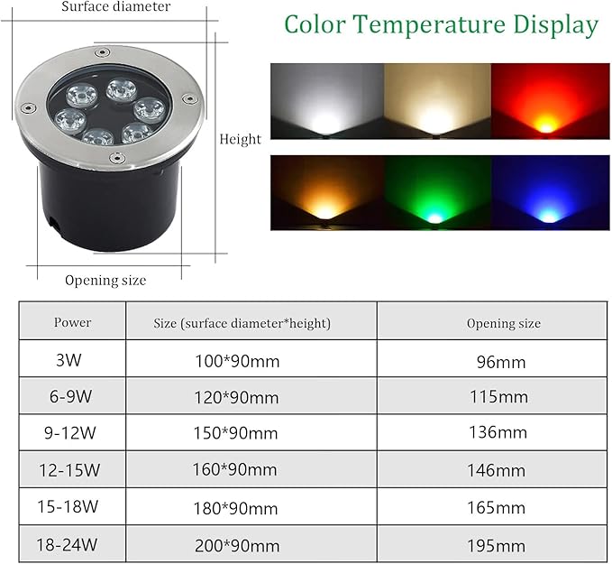 Underwater Pond Light Submersible Led Pool Lights IP68 Waterproof Stainless Steel Fountain Light Low Voltage DC12/24V Recessed Underground Light for Landscape Walls Spotlights(Yellow9W-DC24V)
