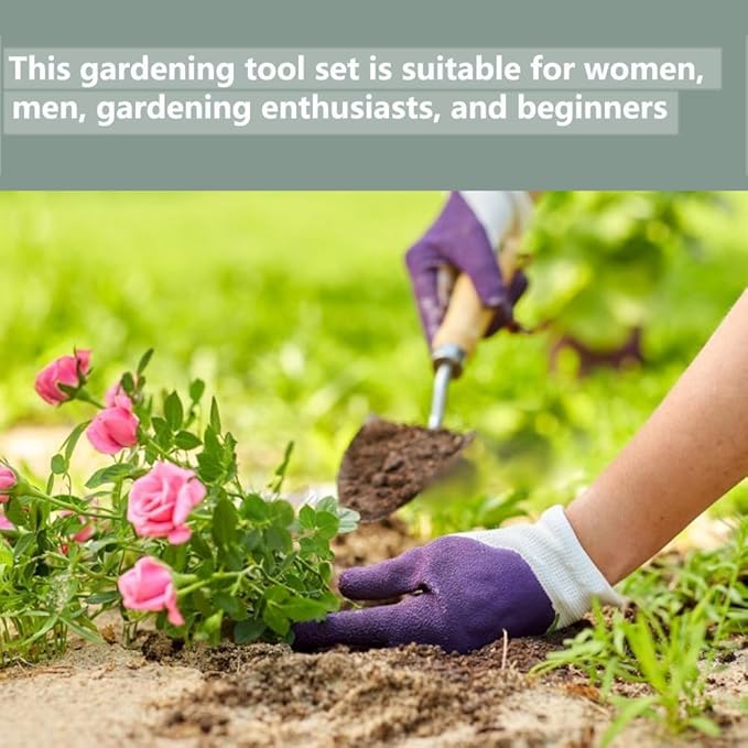 Garden Tool Set with Tote Bag 54 Pieces Includes Hand Tools Pruning Shears Gloves Plant Labels Folding Stool (Red)