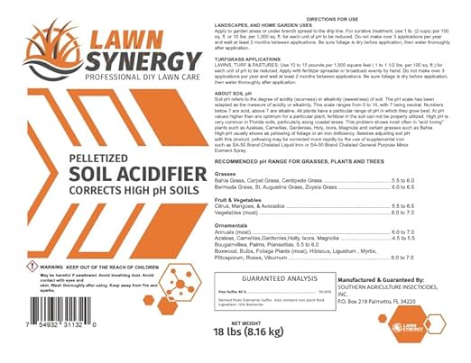 Soil Acidifier - pH Correction 90% Elemental Sulfur for Lawns Blueberry Bushes Hydrangeas Vegetables and Other Acid Loving Plants. (18 lbs.)