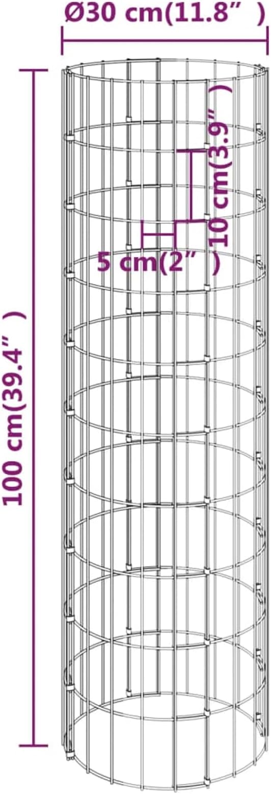 Gabion Raised Beds Circular Galvanized Steel Planters Ø30x100 cm for Garden Patio Border Planting