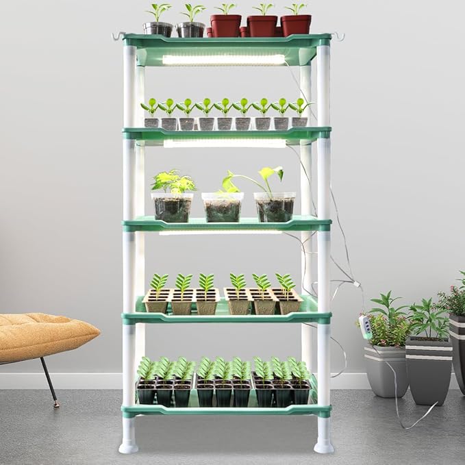 5-Tier Seed Starter Tray Plant Stand with Grow Lights Full Spectrum Sunlike Plant Light for Indoor/Greenhouse Small Plant Pots Cell Trays Succulents Seedlings Gardening