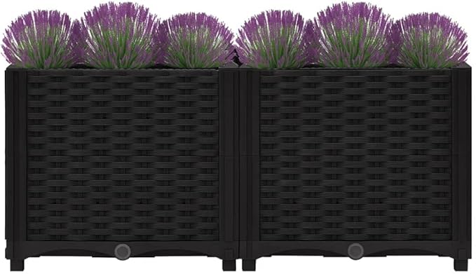 Raised Garden Bed Polypropylene Planter Box Raised Bed Planting Container Indoor Outdoor Vegetables Herbs Flowers Growing Planter Box 31.5x15.7x15 Polypropylene Black