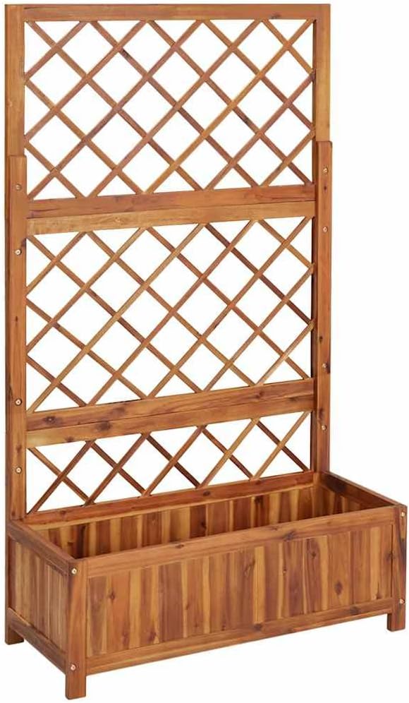 Raised Bed with Trellis 33.5x15x59.1 Solid Acacia Wood Garden Planter Outdoor Elevated Flower Bed for Climbing Plants Herbs Vegetables and Flowers