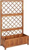 Raised Bed with Trellis 33.5x15x59.1 Solid Acacia Wood Garden Planter Outdoor Elevated Flower Bed for Climbing Plants Herbs Vegetables and Flowers