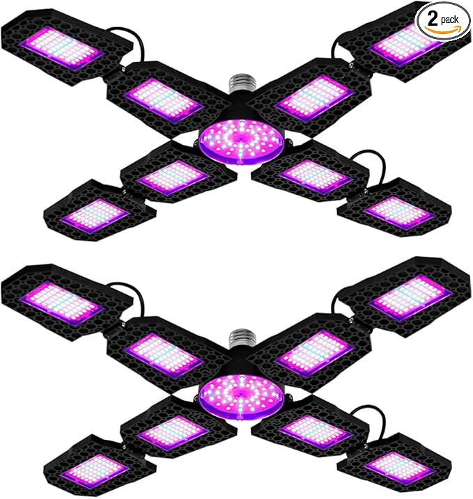2PCS 400W LED Deformable Full Spectrum Growth Lighting AC100-277V Hydroponic Succulent Cultivation Lamps 110V Red/Blue Eight-Leaf Foldable 90° Seedling Lamping UV/IR Red/Blue Spectrum Greenhouse