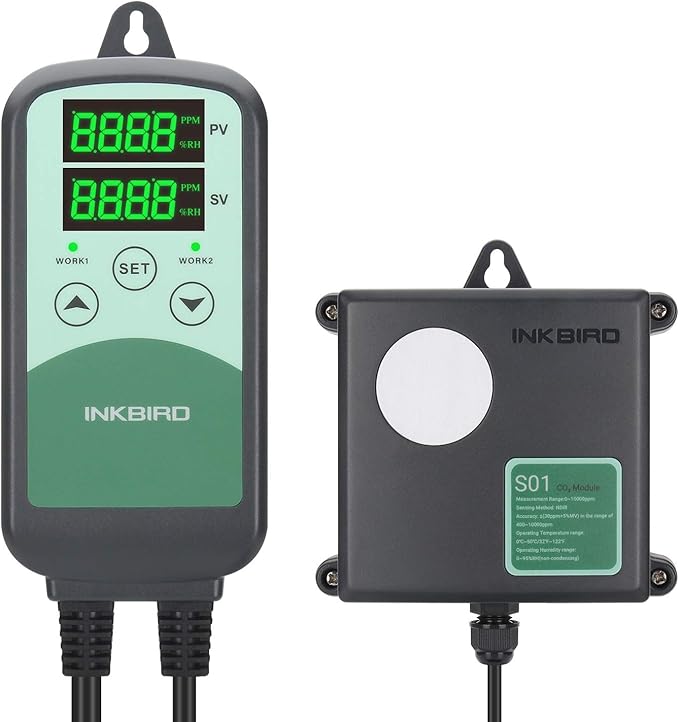 Inkbird ICC-500T CO2 Controller CO2 Meter Carbon Dioxide Controller for Grow Room and CO2 Generator with CO2 Sensor for Home Grower (CO2 Controller + S01 Sensor)