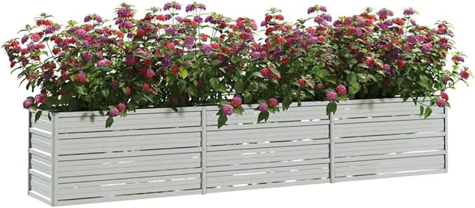 Rectangular Raised Garden Bed Silver Galvanized Steel Planter for Outdoor Plants Durable Metal Garden Box 94.5x94.5x17.7 Inch Large Capacity for Vegetables Herbs Flowers