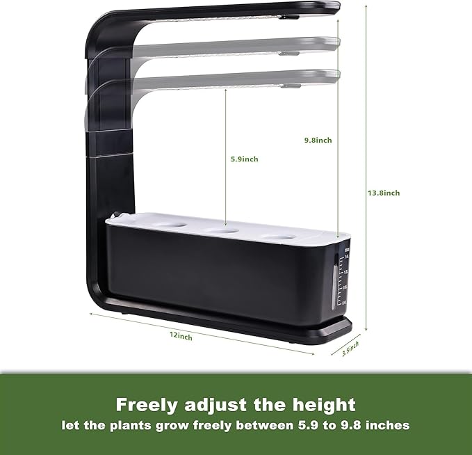 Elevon Hydroponic Growing System 12-Pod Indoor Garden with LED Grow Light &amp Height-Adjustable Stand Quiet Smart Pump Germination Kit Fresh Harvest Hydroponic Planter for Herbs/Vegetables Black