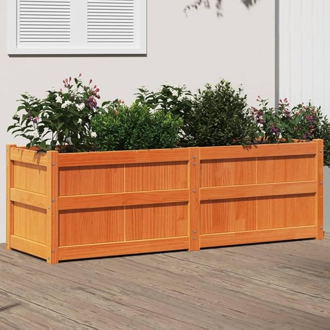 Wooden Raised Garden Bed Garden Planter Box Outdoor Wood Raised Garden Bed for Planting Plants Vegetables Wax Brown 59.1x19.7x19.7 Solid Wood Pine-250