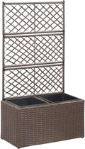Trellis Raised Bed with 2 Pots garden planters outdoor above ground garden boxes for growing vegetables flowers herbs DIY gardening 22.8x11.8x42.1 Poly Rattan Brown