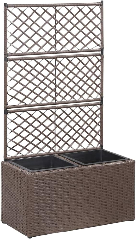 YAFF Trellis Raised Bed with 2 Pots 22.8x11.8x42.1 Poly Rattan Brown (11.44lbs)