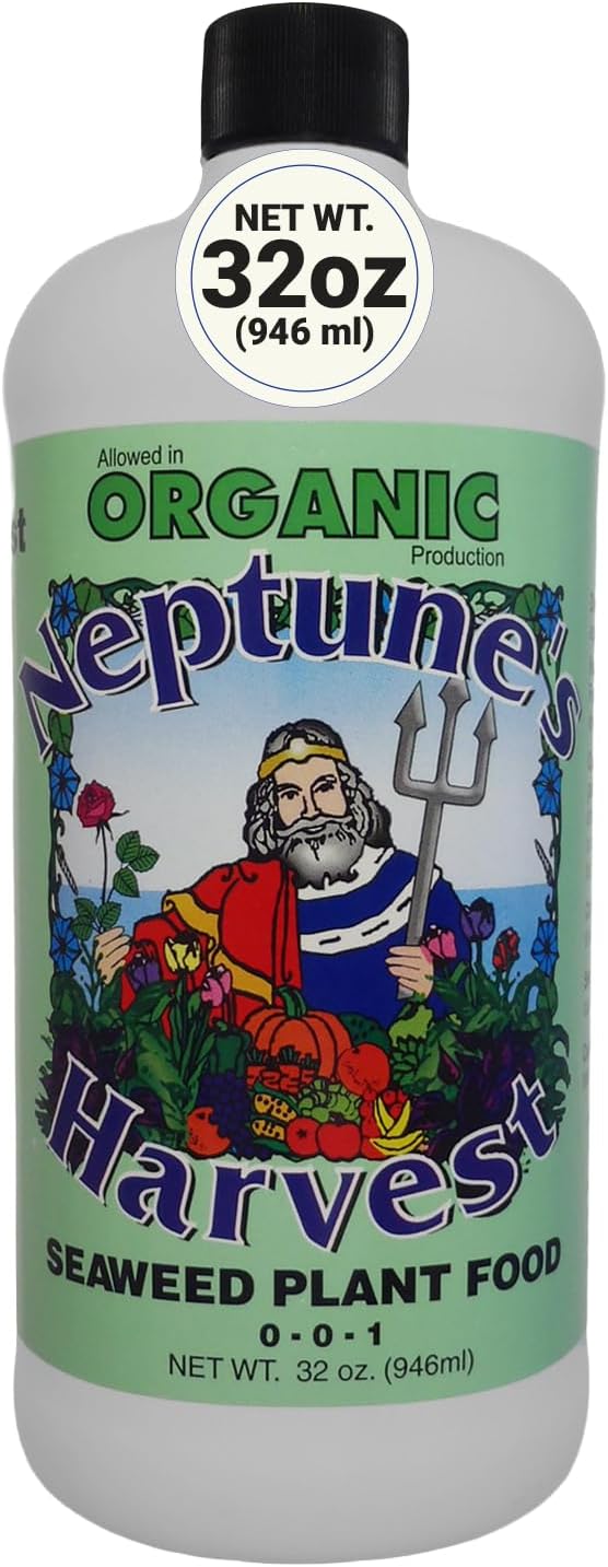 Neptune’s Harvest Seaweed Plant Food (0-0-1) - Multi-Purpose Seaweed Organic Liquid Fertilizer - Indoor &amp Outdoor Plant Fertilizer for Lawns Gardens Vegetables &amp Flowers (Quart)