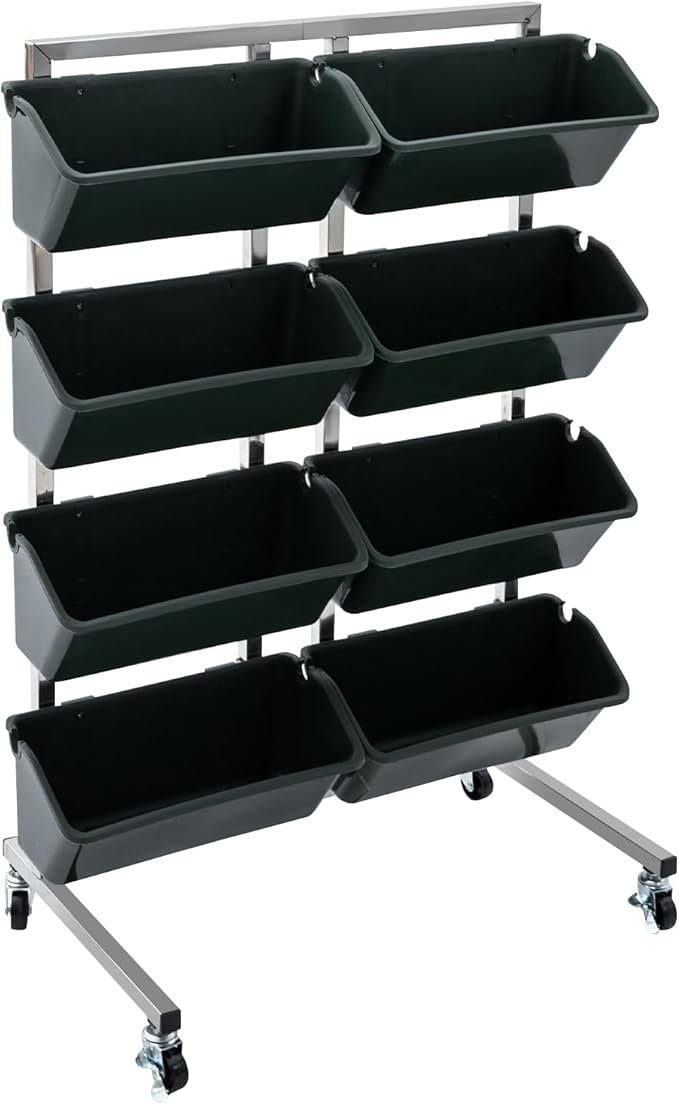 CNCEST 4 Tier Raised Garden Bed with 8PCS BucketsStainless Steel Herb Garden Planter Outdoor with Drainage HolesFloor Standing Flowerpot Bracket Balcony for Vegetable Planting (Dark Green)
