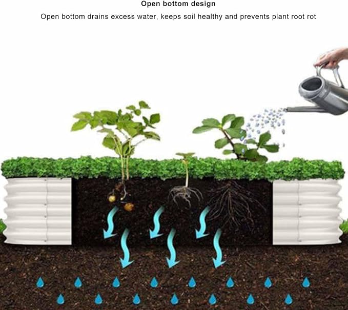 Raised Garden Bed Kit 304 Stainless Steel Oval Raised Planter Bed Outdoor for Vegetables Flowers with Open Base Design Heavy Duty Safe Edges Stackable (White)
